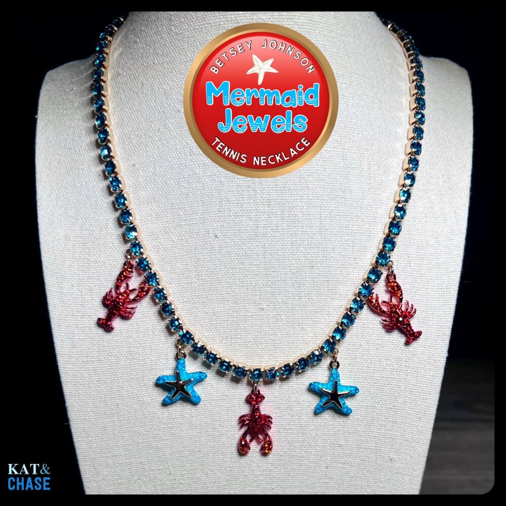 Betsey Johnson Mermaid Jewels Lobster Starfish Charm Tennis Necklace Beach July